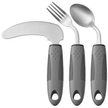 Right-Handed Adaptive Utensils Set, Easy Grip Rocker Knife, Fork & Spoon for Seniors, Parkinson's, Hand Tremors &