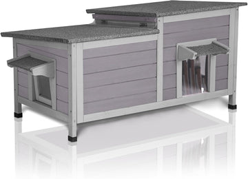 Outdoor Cat House Weatherproof Feral Kitty Shelter for Winter Cat Condo with Large Opening Roof (1-Story)