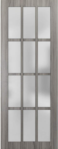 Slab Barn Door Panel Frosted Glass 12 Lites | Felicia 3312 Ginger Ash Grey | Sturdy Finished Doors |