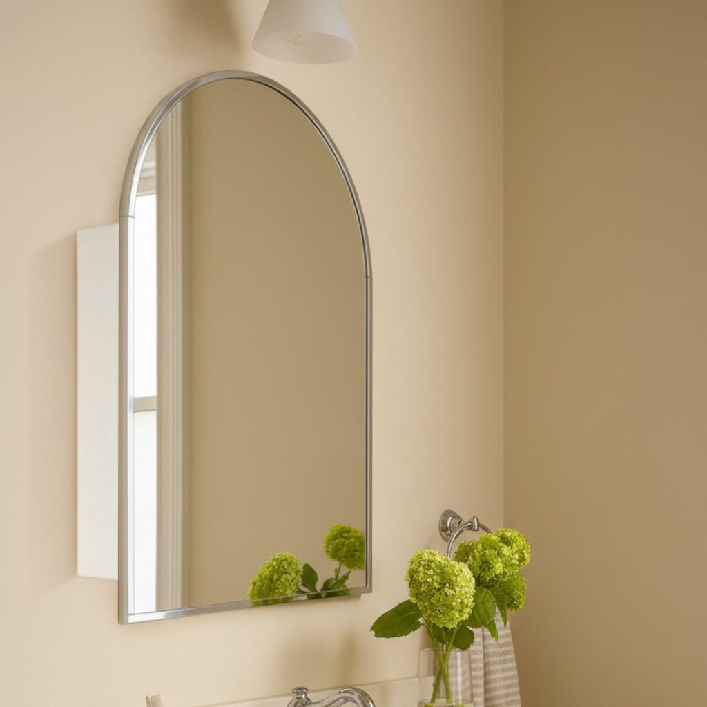 24 x 36'' Chrome Arch Bathroom Medicine Cabinet with Mirror Recessed and Surface Mounted Chrome Medicine Cabinet