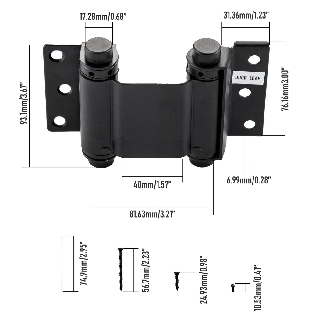 3" Double Action Spring Hinges, Self Closing Saloon Hinges, Black, 2 Pack