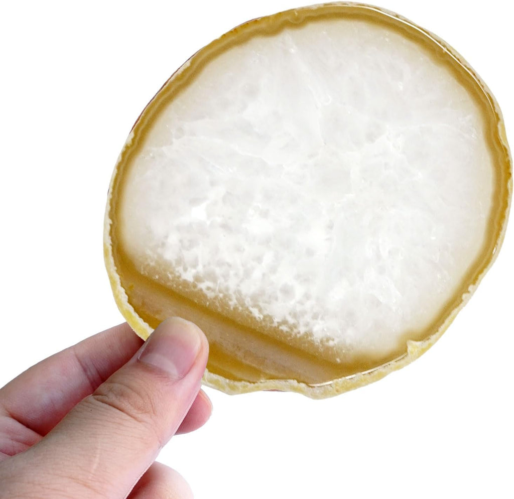 Agate Coasters 3-4'',Crystal Geode Stone Coasters with Rubber Bumpers,Agate Slices for for Drink Home Decor - Set of 4