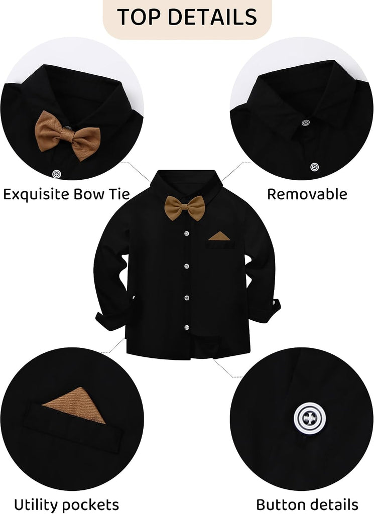 Boys Suits 3 Pieces Formal Dress Shirt with Bowtie+Suspender Pants Boy Gentleman Outfits Set