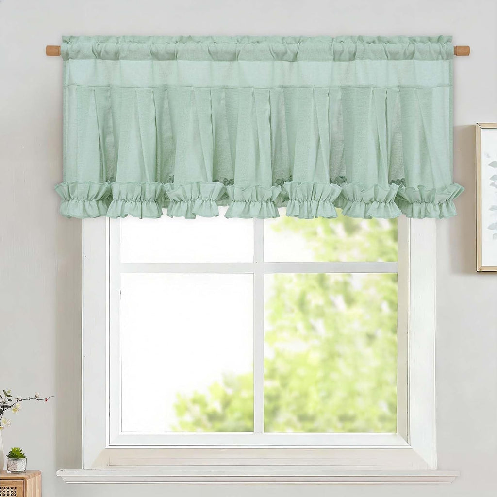 Mint Green linen ruffle valance for windows - Casa Home Living