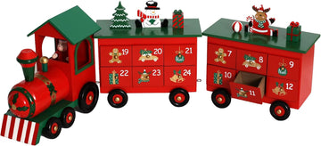 Christmas Wooden Advent Calendar Train with 24 Drawers for Adults Kids Christmas Countdown Decoration