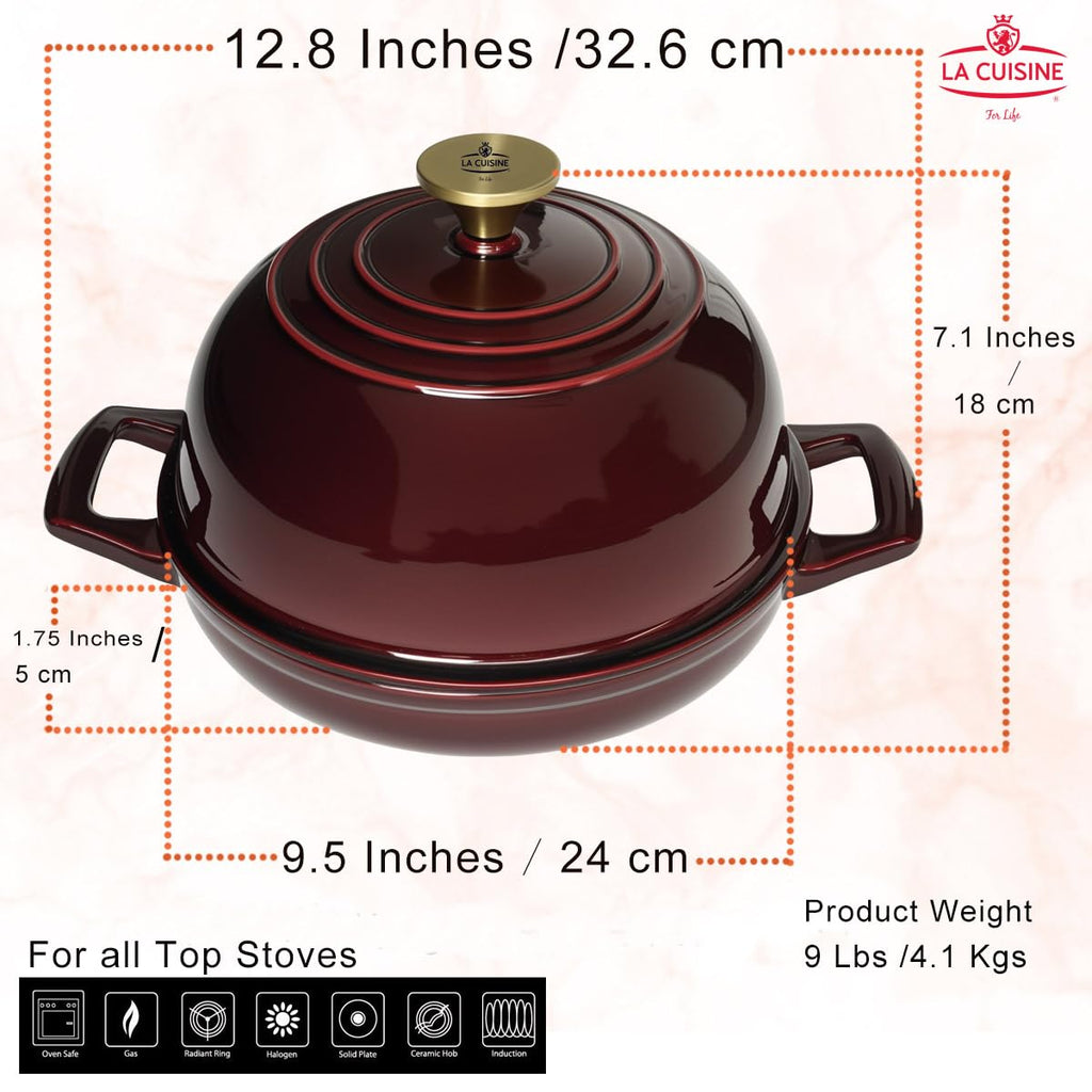 Enameled Cast Iron Round Bread Dutch Oven for Sourdough Crusty Bread & High‐Heat Baking. Oven-Safe 550°F/287°C