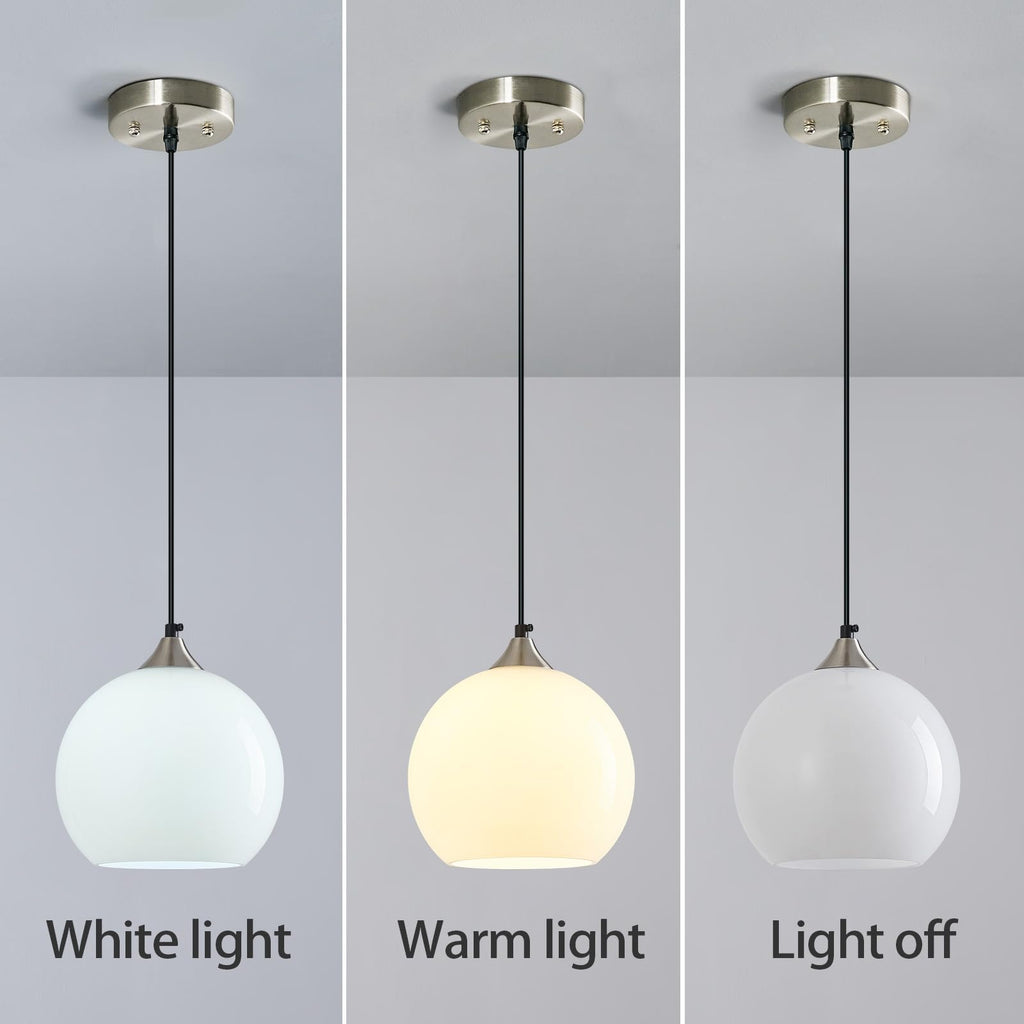 White Pendant Lights Kitchen Island 1 Pack, 7.87 in Milk Glass Globe
