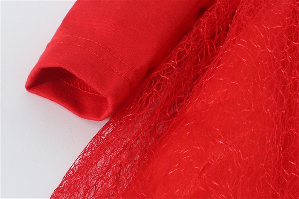 Little Girls Long Sleeve Dress Cute Lace Baptism Red Long Sleeve Princess Dress