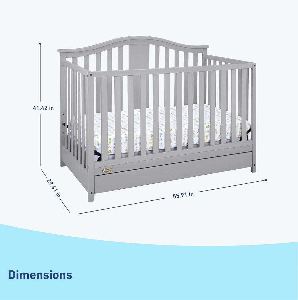 Solano 4-in-1 Convertible Crib with Drawer, Pebble Gray | GREENGUARD Gold Certified, Includes Full-Size Nursery
