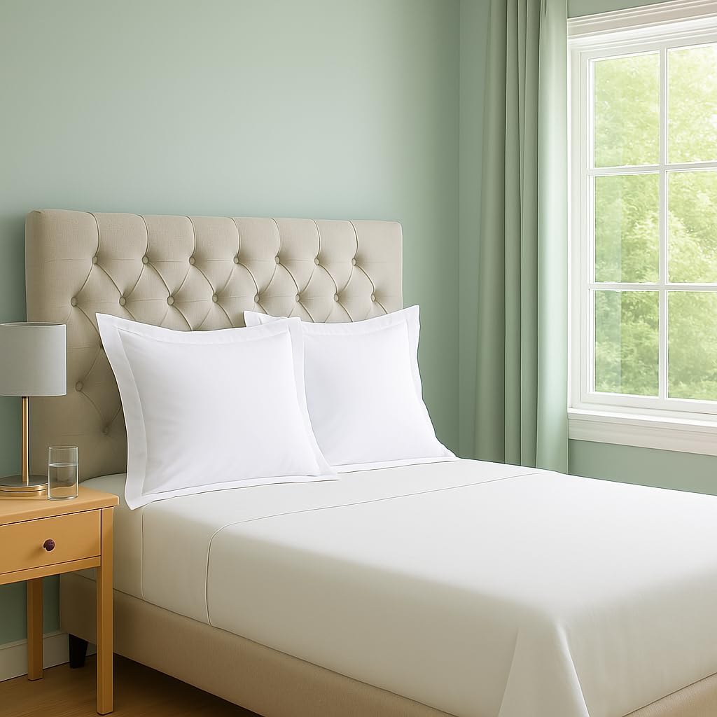 2 Pack Euro Pillow Shams 26x26 - 600 Thread Count 100% Organic Cotton White Square Pillow Covers with 2 Inch Flange