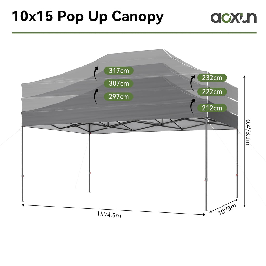 10x15 Pop Up Canopy, Outdoor Canopy Tent with Roller Bag, Gray