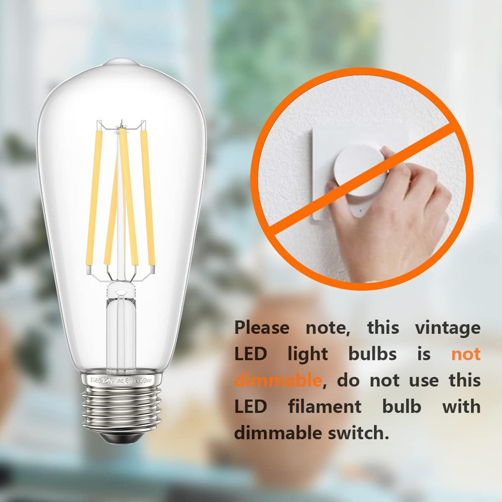 Vintage LED Edison Bulbs 6W, Non-Dimmable 4 Packs Equivalent 60W Incandescent, Warm White 2700K, ST58 Antique LED
