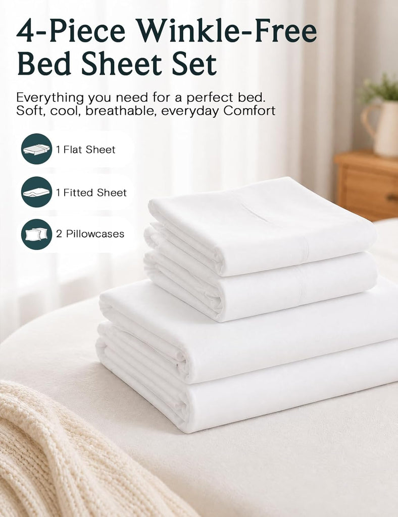 Queen Sheet Set, Bed Sheets Queen 4PC, Deep Pocket Cooling Bed Sheets, Soft Hotel Luxury Bedding for Mattress Wrinkle