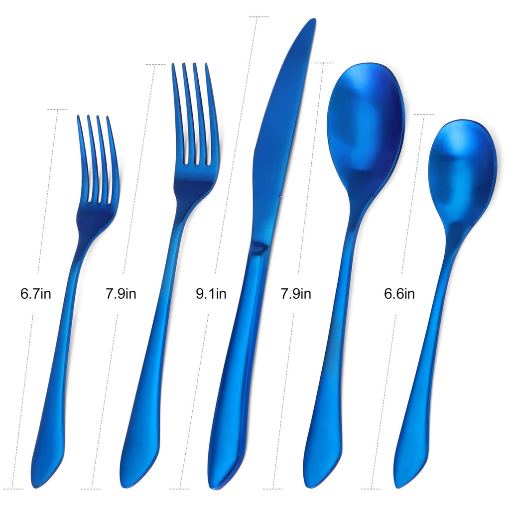Matte Blue Silverware Set, 20-Piece Stainless Steel Flatware Set Service for 4, Satin Finish Tableware Cutlery Set