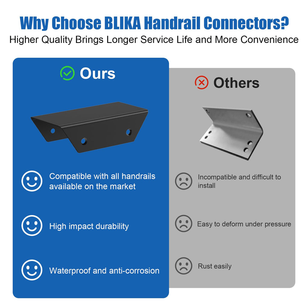 Handrail Connector Fittings, Black Powder Coated Aluminum 90 Degree Sleeve for Deck Stair Cable Railing Rectangular