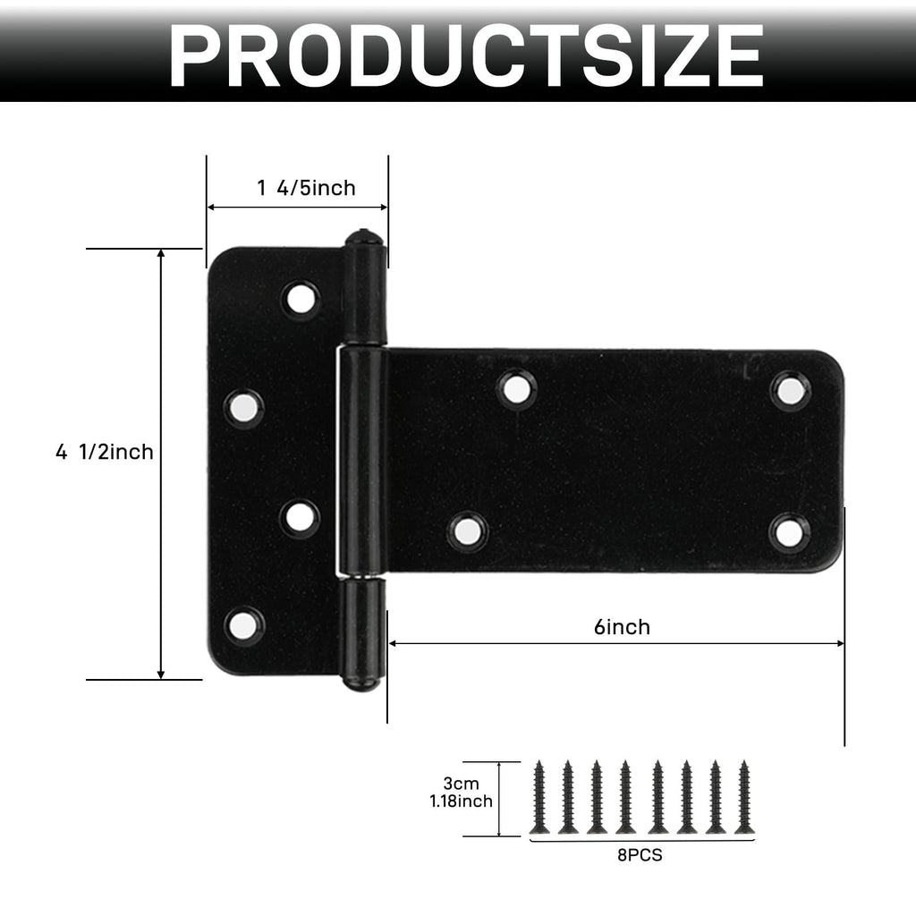 6 Pack 6" Heavy Duty Gate Hinges, 280 Lbs Capacity Black Door Hinges