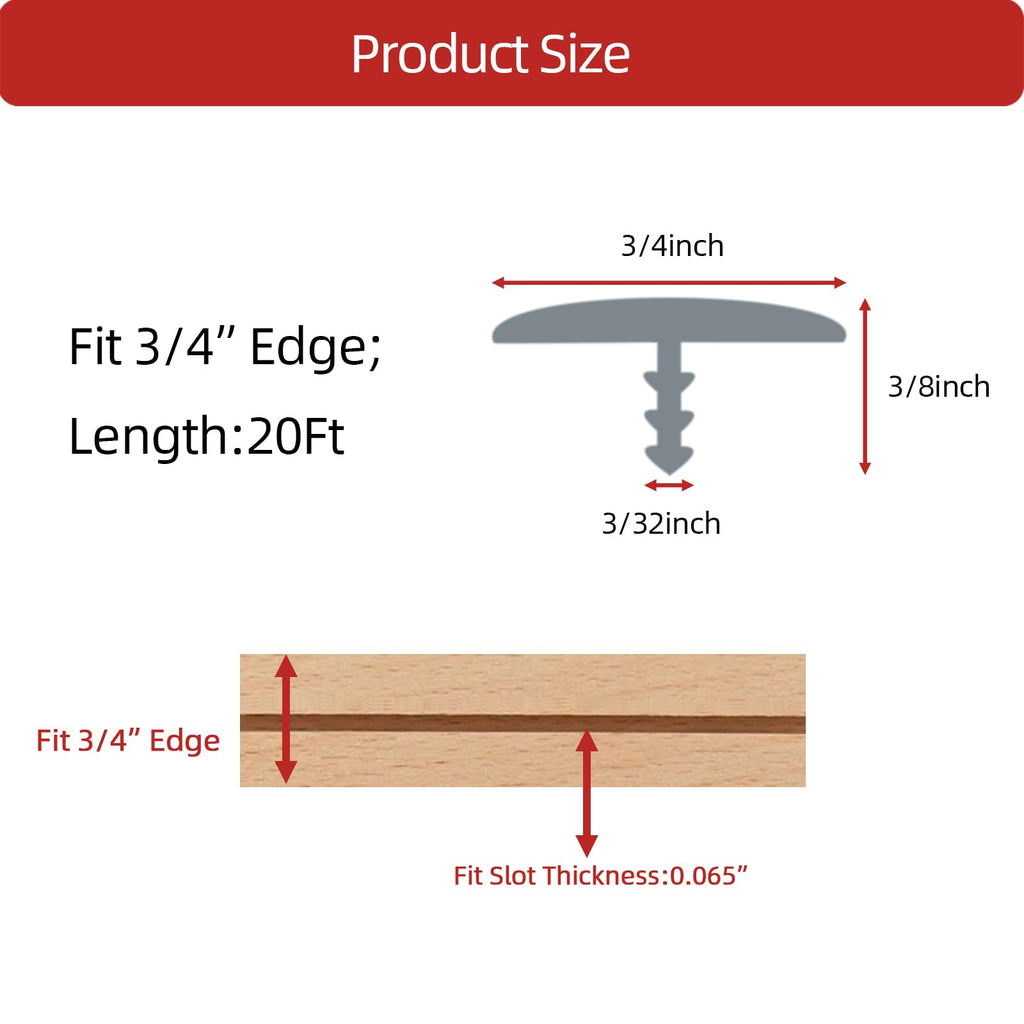 T Rubber Trim Molding, Fit 3/4 inch Edge, Shelf Edging Banding, Center Barb Tee Moulding for Tables, Floor Transition