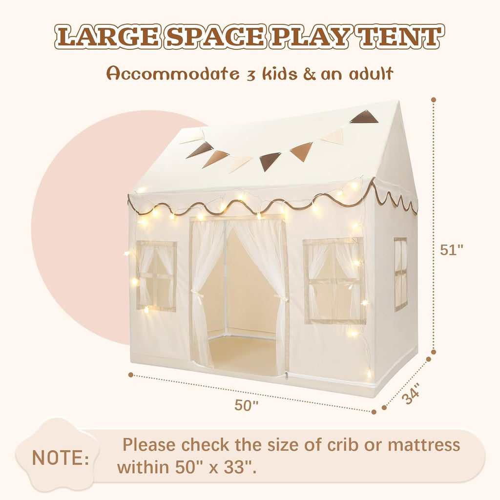 Kids Play Tent, Toddlers Large Playhouse with Star String, Flag, Machine Washable, Indoor and Outdoor Play Tent