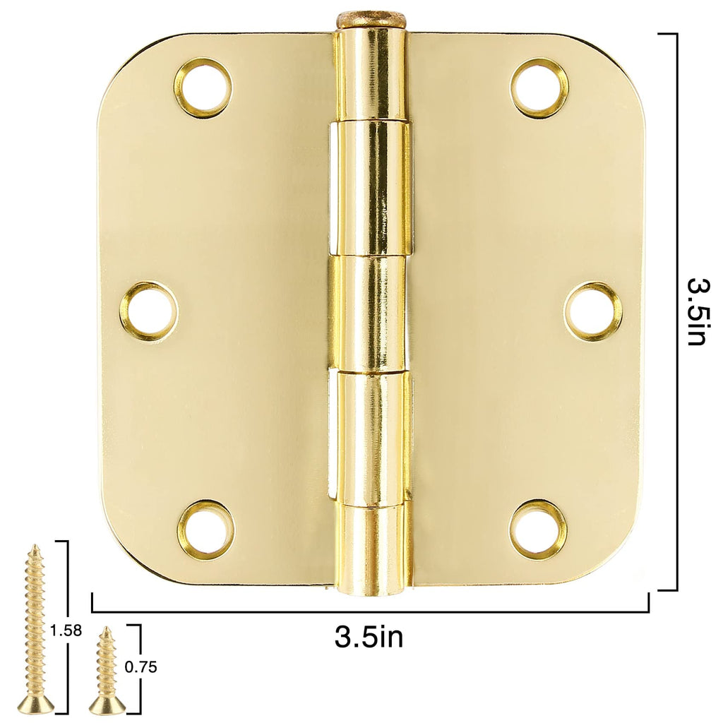 Rounded Door Hinges 3.5" X 3 1/2 Inch Polished Brass 5/8" 42 Pack