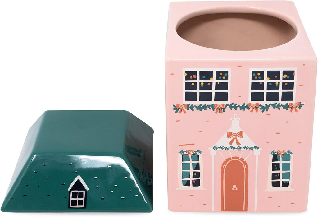 Steel Mill & Co. Ceramic Cookie Jar, Pink Holiday Cottage