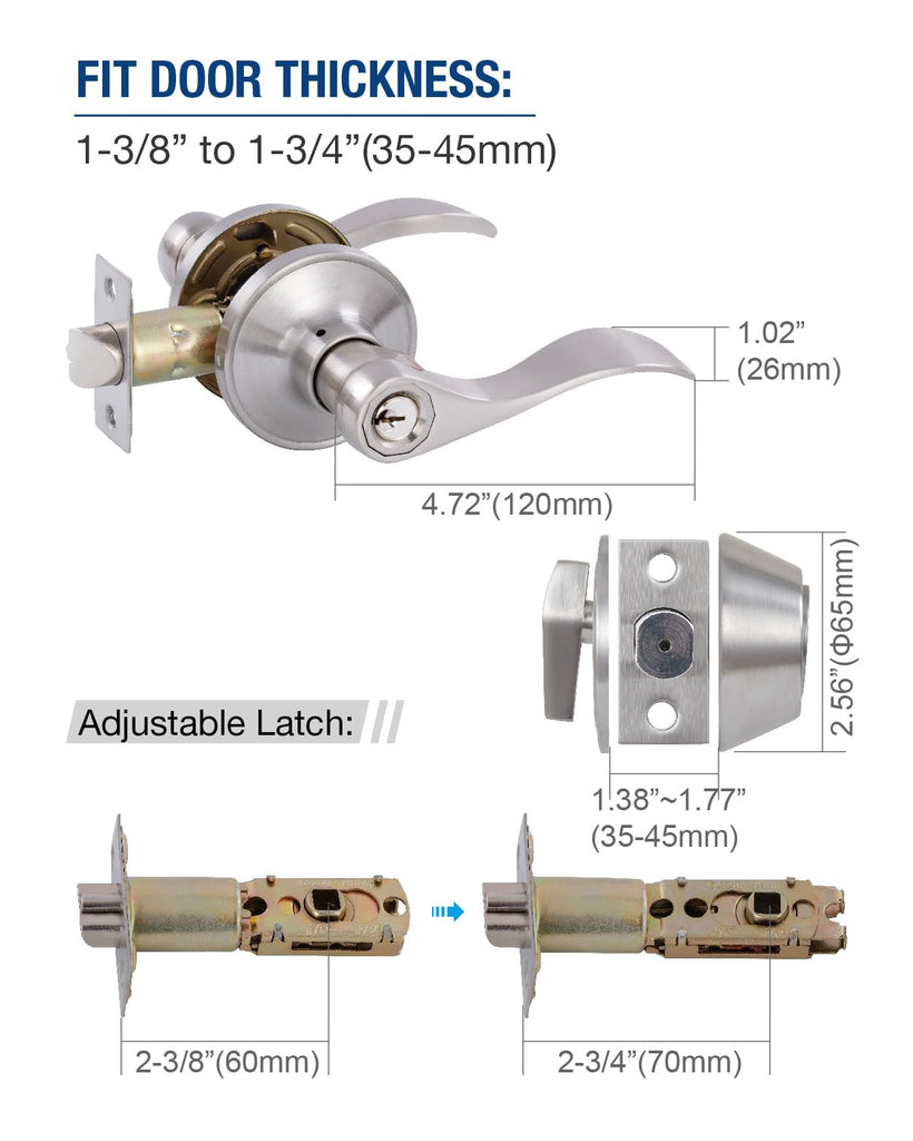 5 Pack) Keyed Alike Front Door Lever Lockset with Single Cylinder Deadbolt Combination Set, Wave Style Lever, Front
