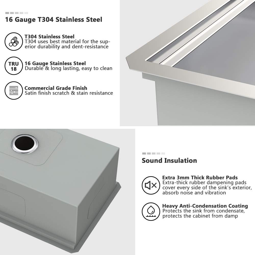 27x19 Undermount Kitchen Sink Stainless Steel Workstation Sink | 16 Gauge Stainless Steel Kitchen Sink Undermount