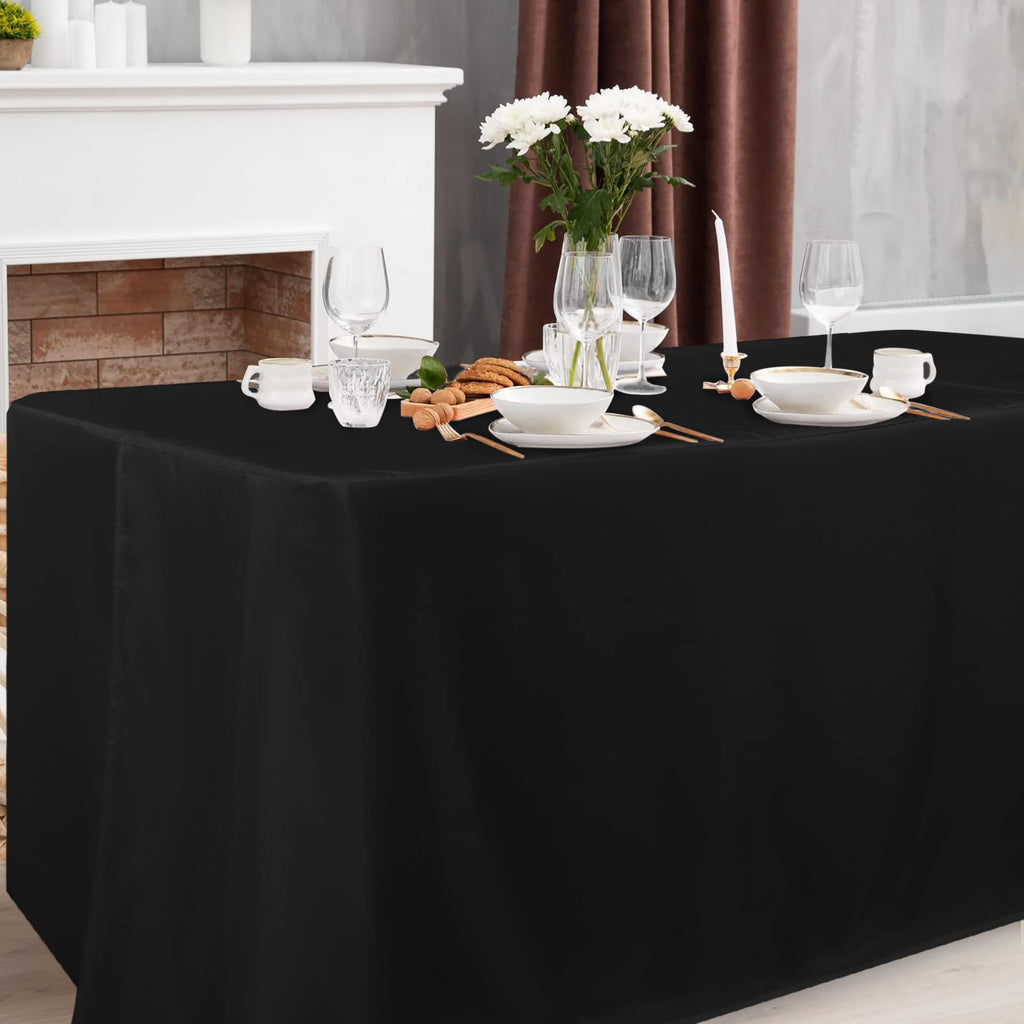 2 Pack Black Tablecloth Fitted Table Clothes for 4 Foot Rectangle Tables - Water Resistant Washable Fabric Polyester