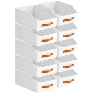 Fabric Storage Bins for Organizing - 10 Pack Large Trapezoid Collapsible Storage Bins with Front Handle, Closet