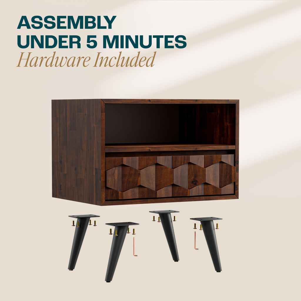 Georgina Wood Nightstand, 1 Drawer & Open Shelf, Mid Century, Walnut