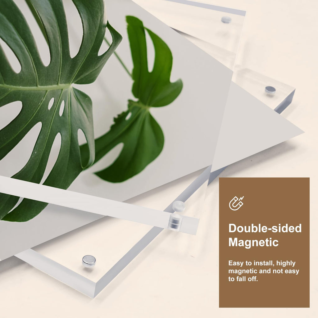 5x7 Acrylic Frames 4 Pack, 20mm Thicker Frameless Clear Picture Frames, Double Sided Magnetic Picture Frames, Free