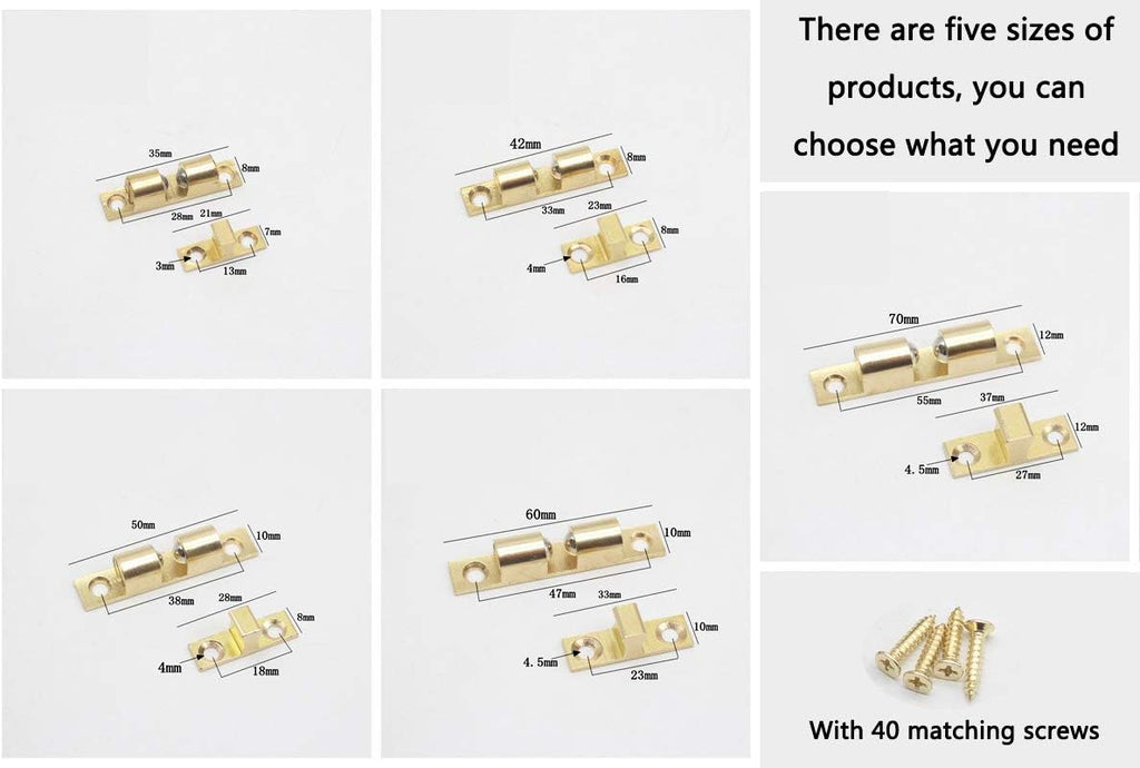 50mm Furniture Cabinet Door Brass Dual Ball Roller Catch Latch 10 Pcs