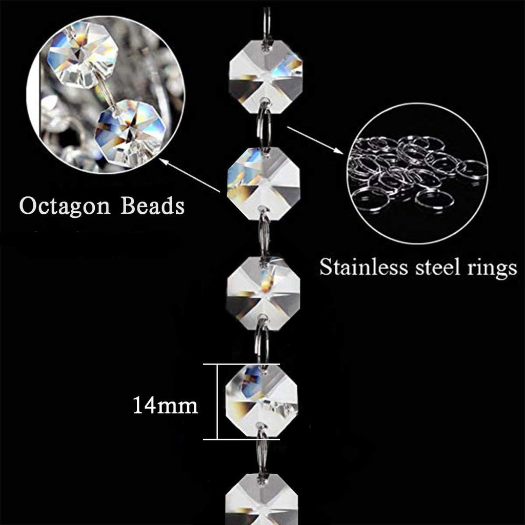 99ft Acrylic Crystal Garland Strands - Hanging Chandelier Gem Bead Chain - 14mm Clear Octagon Prism Diamond String