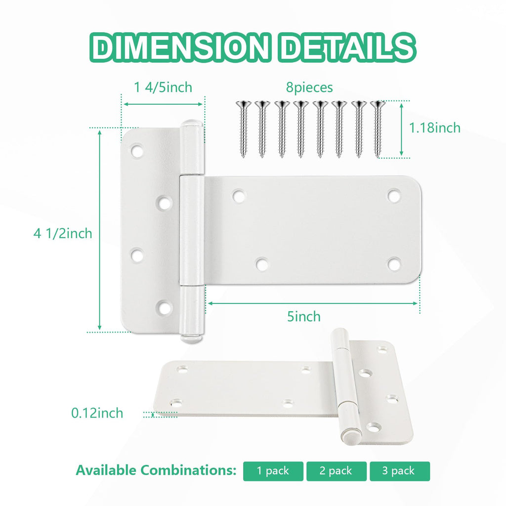 5 inch Gate Hinges, 260 Lbs Capacity, Matte White Hinges, 6 Pack Heavy Duty Door Hinge, T-Strap Shed Gate