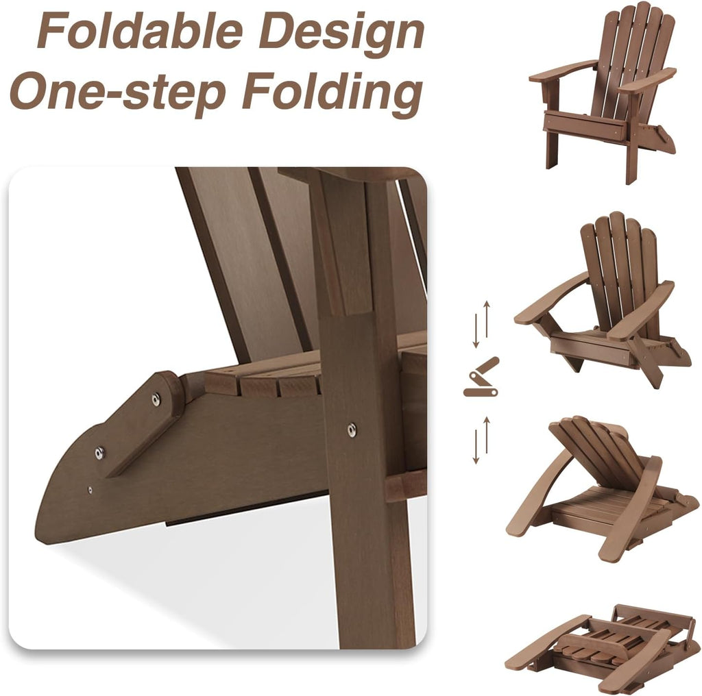 Folding Adirondack Chairs with Retractable Ottoman, Dark Brown | 350Lbs Support, All-Weather Resistant, Patio Chairs