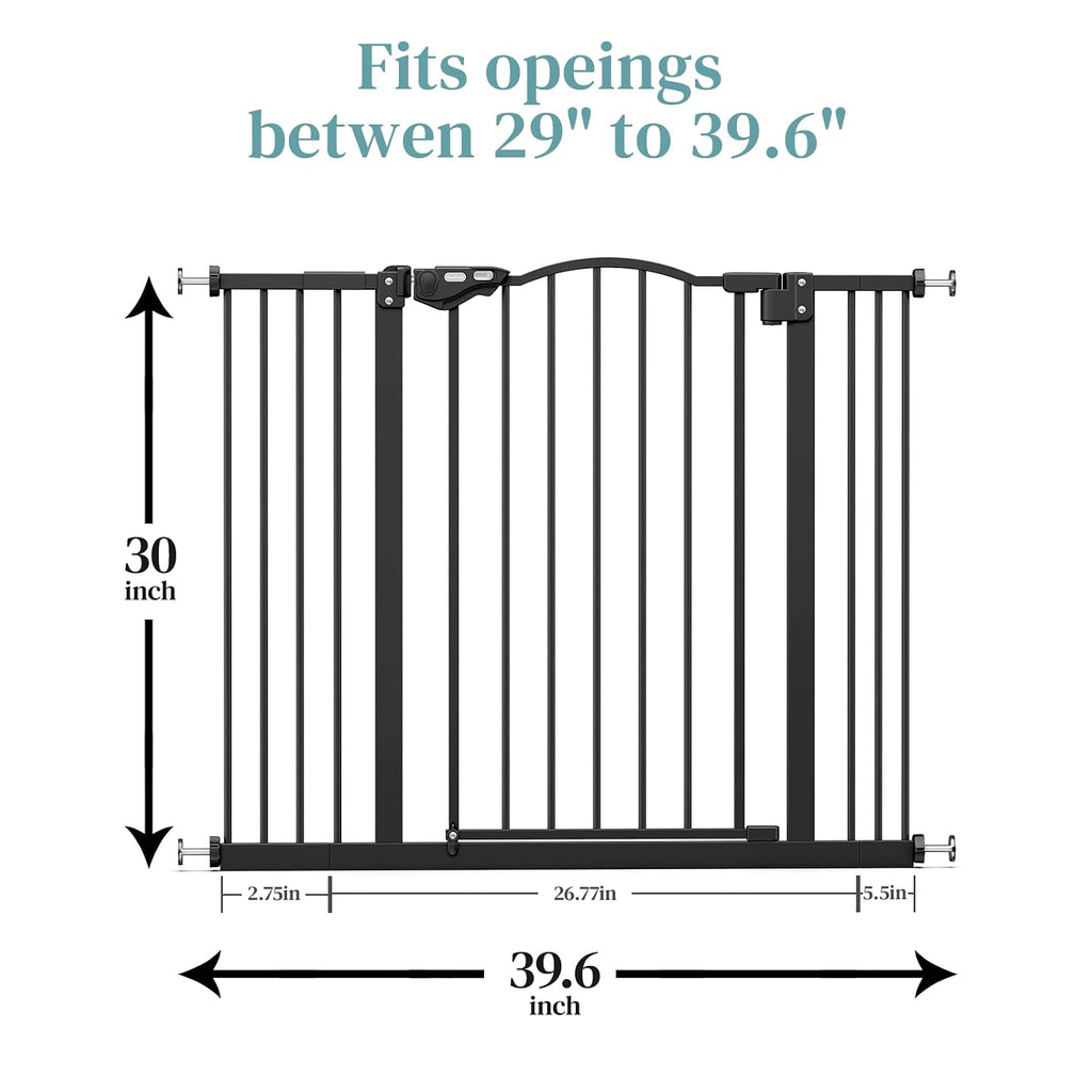 29-39.6" Baby Gate for Stairs & Doorways, 30" Tall Pressure Mount Pet Gates, Auto Close Both Sides Walk