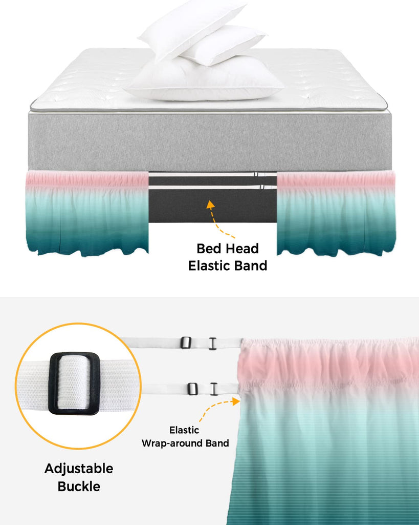 Turquoise Pink Bed Skirt Cal King Size 16 Inch Drop, Adjustable & Elastic Wrap Around Bed Skirts Pleated Luxury Dust