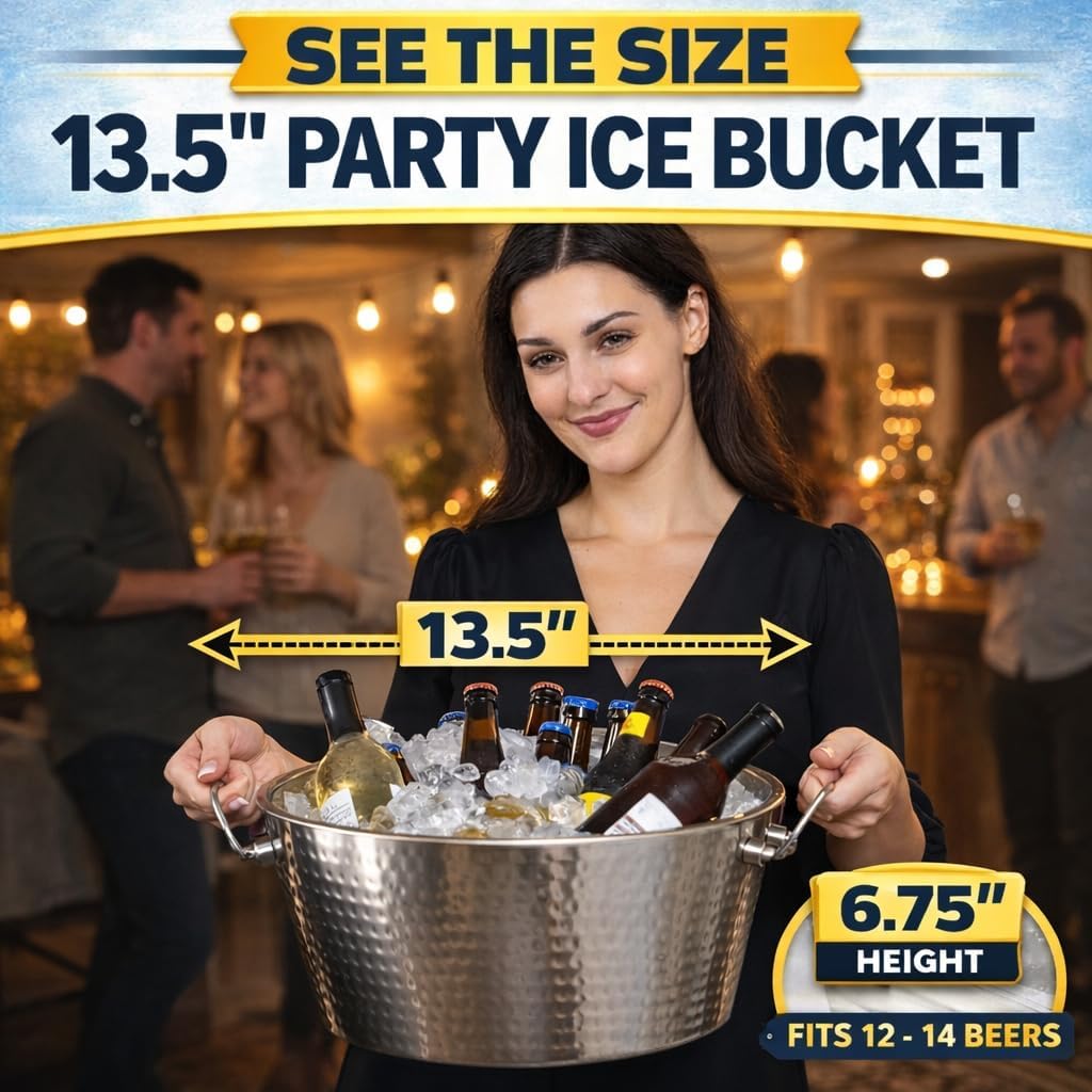 Insulated Hammered Stainless Steel Beverage Tub & Ice Bucket, 12QT
