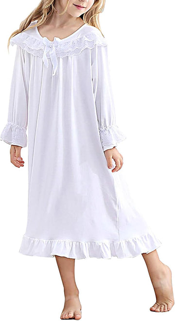 Girls Nightgowns Lace Long Sleeve Princess Pajamas Dress