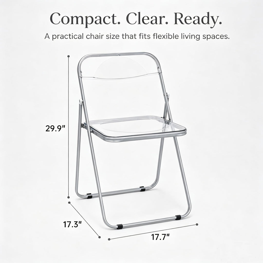 Transparent Acrylic Folding Chairs Set of 4, Clear Stackable Dining Chairs, Metal Frame, No Assembly Foldable