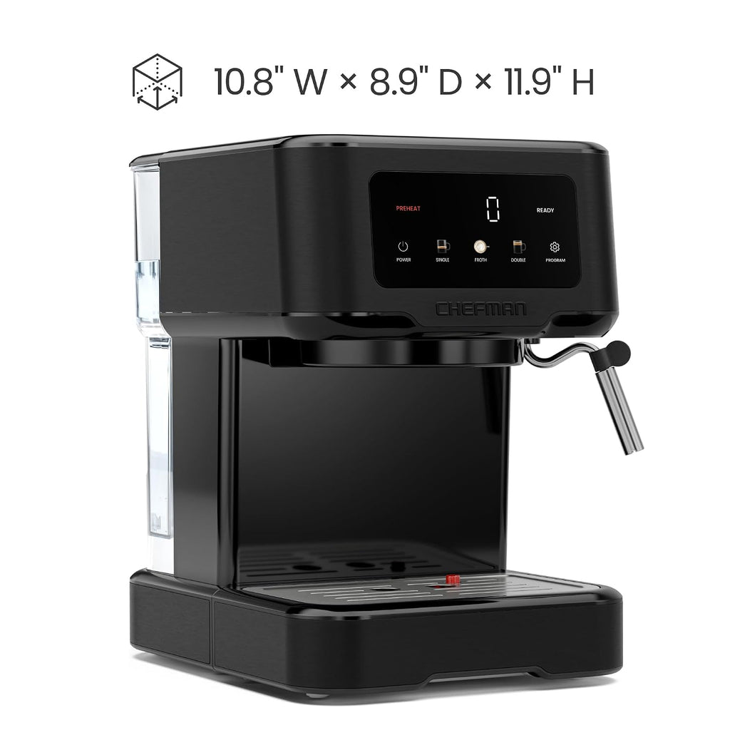 CraftBrew Espresso Machine, 15-Bar Pump Digital Espresso Maker w/Steam Wand for Latte & Cappuccino, Compact Espresso