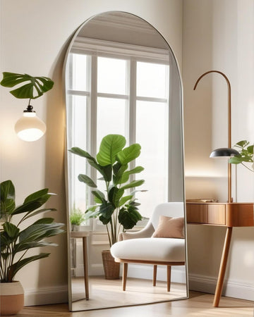 Full Length Arched Floor Mirror, 71"26" With Stand, Full Body, Large, Wall, Freestanding, Oversized, Aluminum Frame