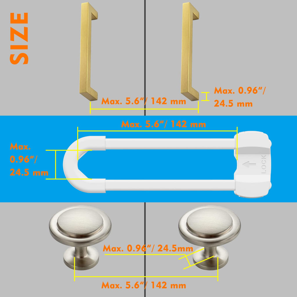 10 Pack Adjustable U-Shaped Baby Cabinet Locks, No Adhesive No Drill
