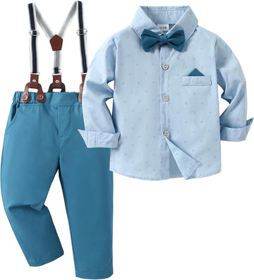 Toddler Boy Outfit Boy Suit Boy Dress Shirt with Bowtie/Suspender Pants Gentleman Wedding Outfits