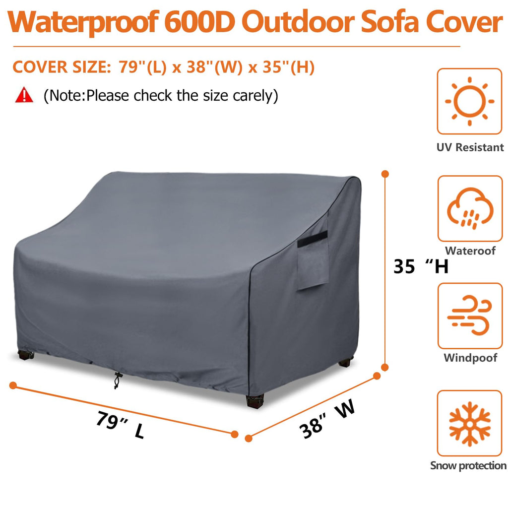 Outdoor 3-Seater Loveseat Cover, 600D Heavy Duty 100% Waterproof Patio Sofa Cover, Furniture Covers for Sofa and