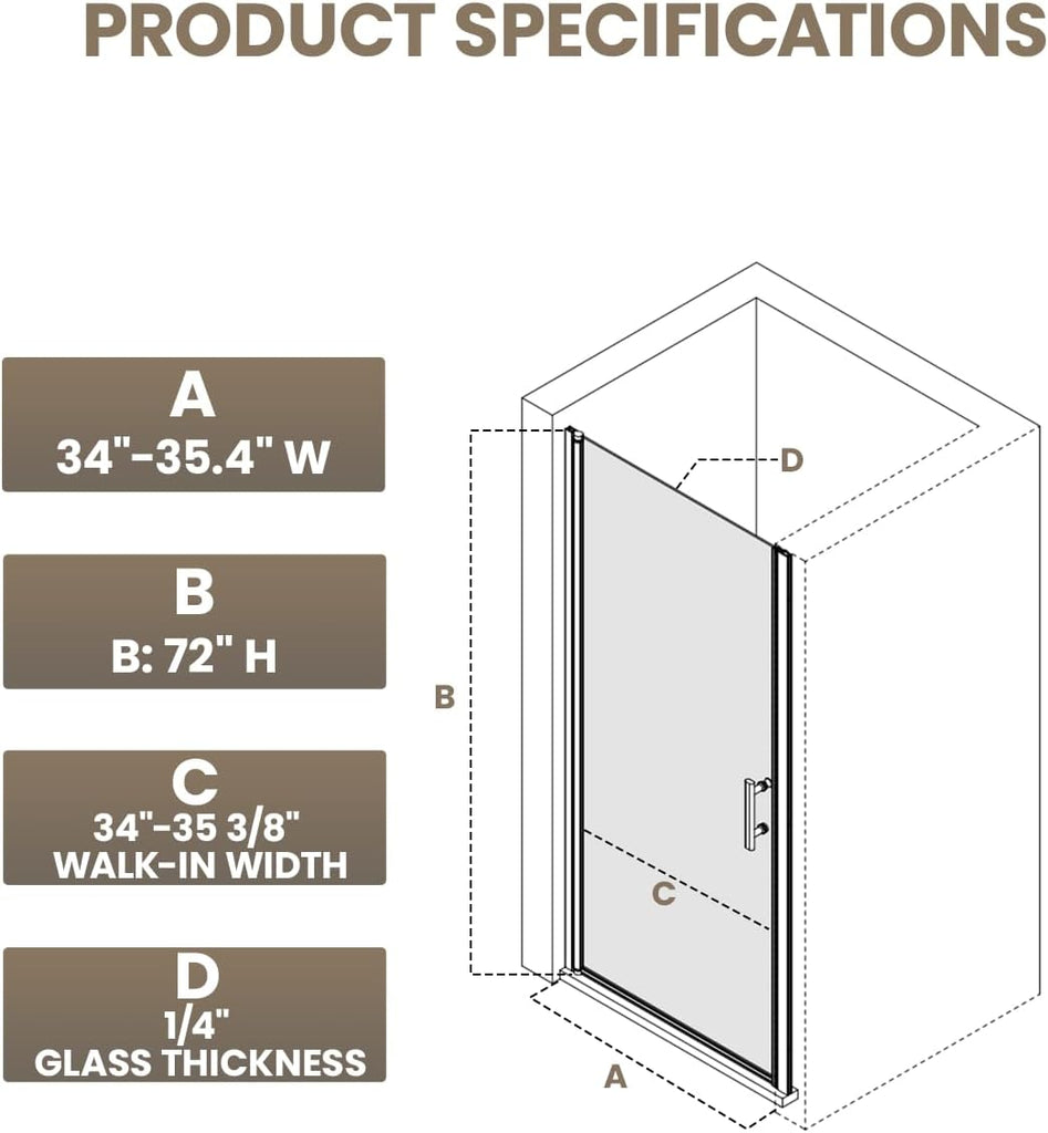 Semi-Frameless Sliding Glass Shower Door 44-48 in. W x 70 in. H, Chrome Frame, 1/4 in. Clear Tempered Glass