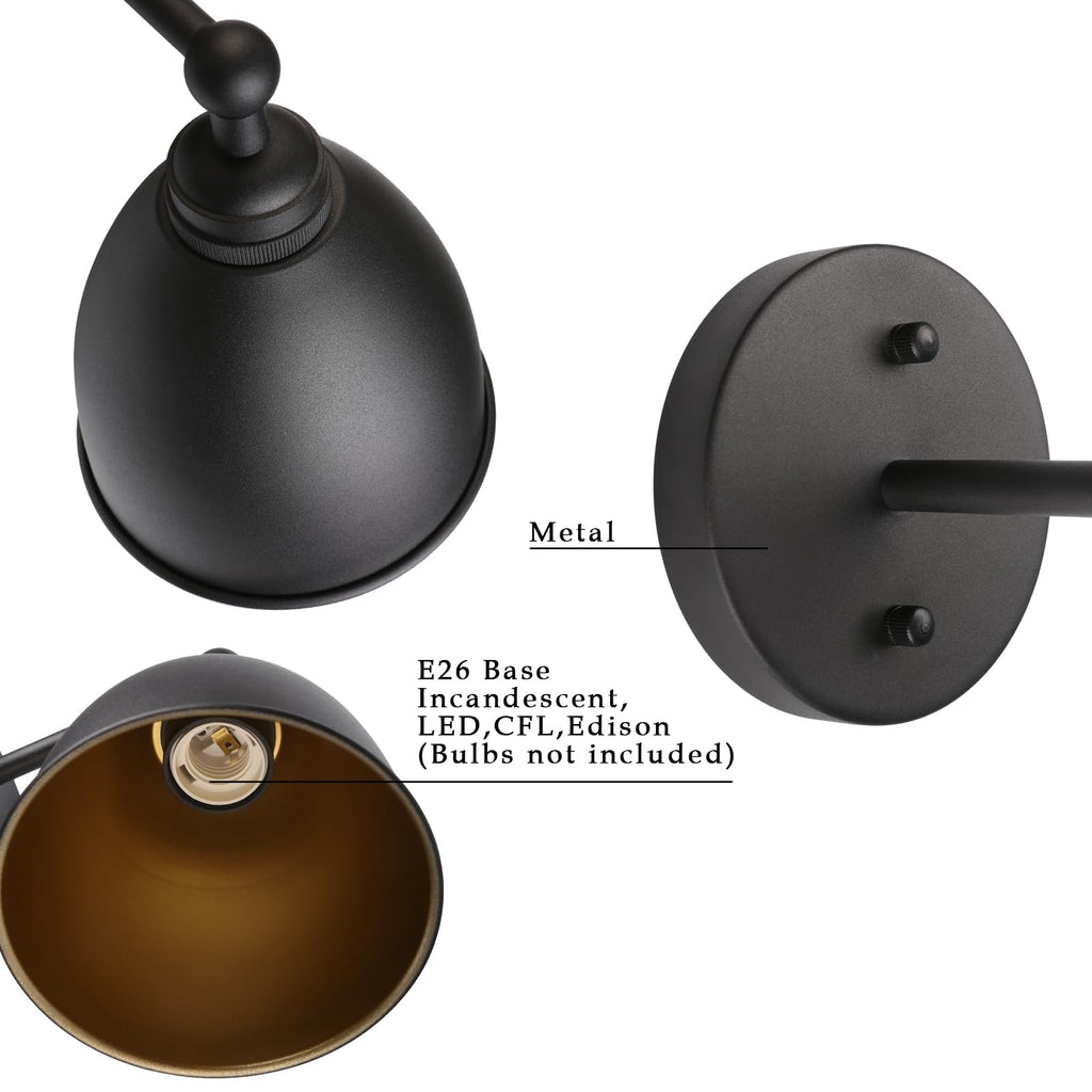 Industrial Wall Sconce Matte Black Barn Farmhouse Wall Light Fixture with Metal Lampshade (Right-Angled)