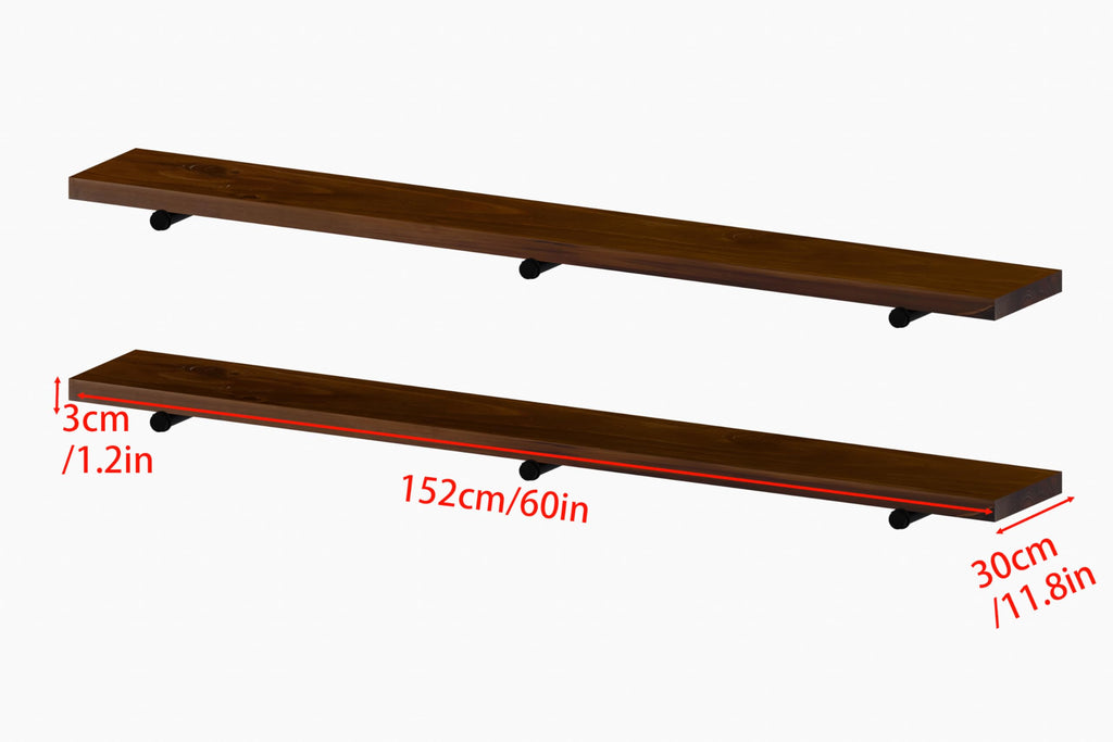 Industrial Pipe Wall Shelves - 60"" Warm Walnut Solid Wood, 12"" Deep Floating Shelving for Farmhouse Rustic Decor