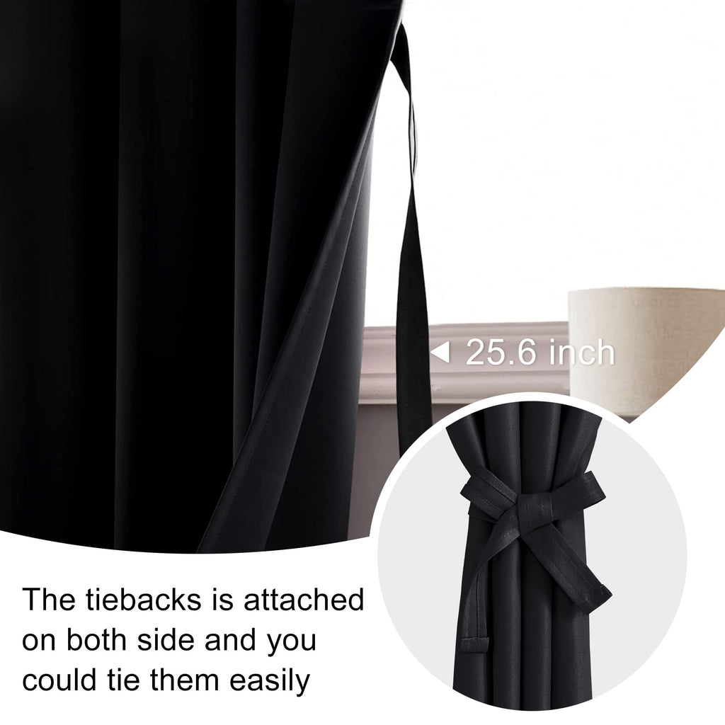 Blackout Curtains - Thermal Insulated Room Darkening Rod Pocket Curtains, Set of 2 Panels with Tiebacks, 38 x 84