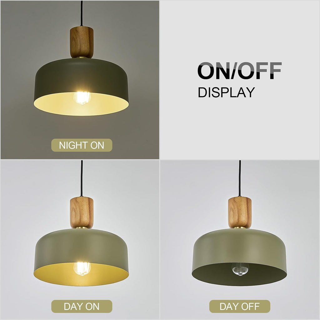 Contemporary Pendant Lighting,12 inch Pendant Lamp,Wood and Brass Accent,Adjustable Metal Hanging Light Fixture for