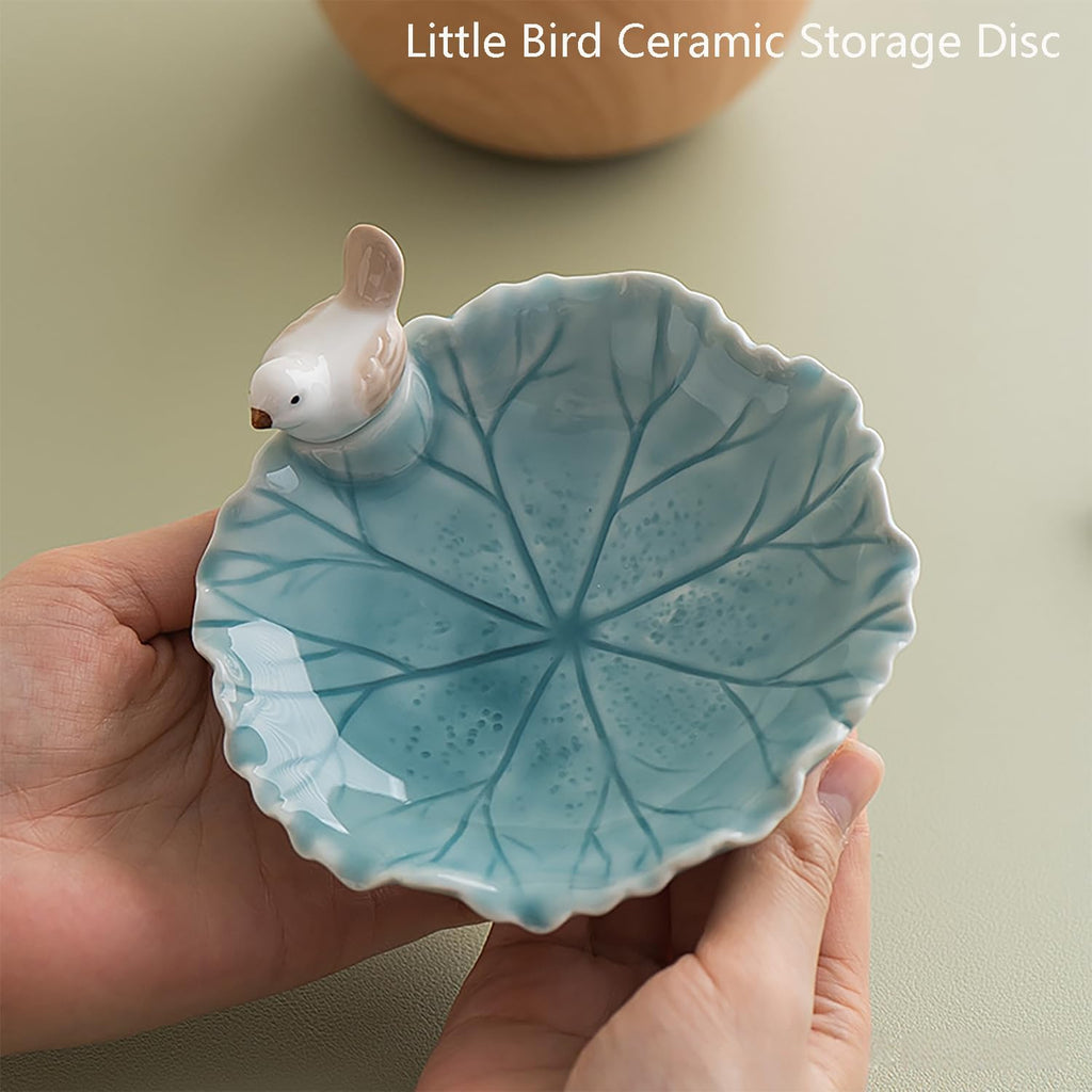 Cute Bird Lotus Ceramic Trinket Dish,Jewelry Ring Dish, Ceramic Trinket Tray, Key Bowl, Dessert Plate,Bathroom